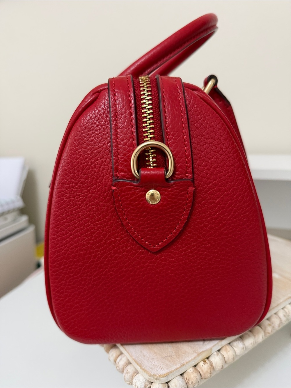 COACH Red Pebbled Leather Satchel with Gold Hardware - Picture 2 of 12